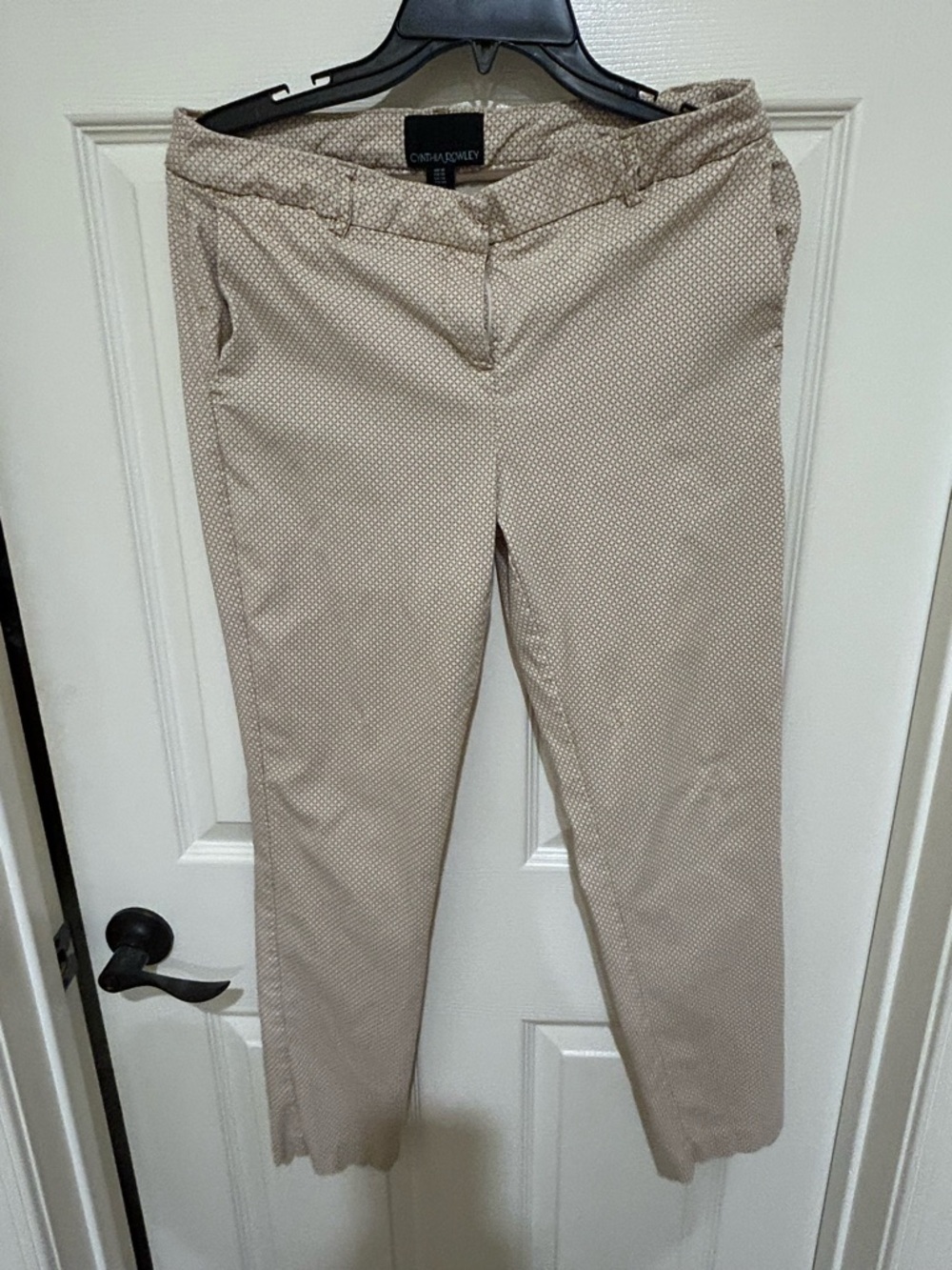 Cynthia Rowley Cream and Beige Geometric Slim Pants